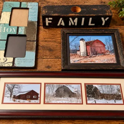 Sale Photo Thumbnail #368: Rustic Family & Barn Decor Group - Home Photo Frame, Family Block & 2 Framed Barn Displays