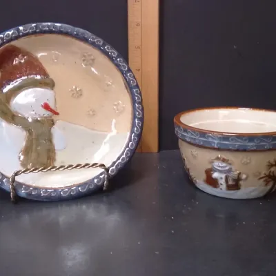 St. Nicholas Square Forest Friends Snowman Bowl & Plate Set
