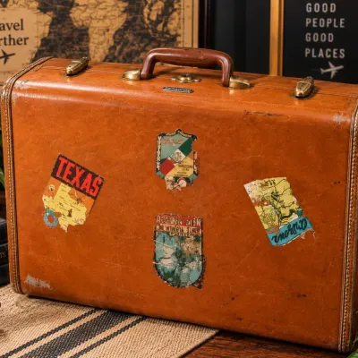 1950s Samsonite Suitcase with Retro Texas, Georgia & Mexico Travel Decals