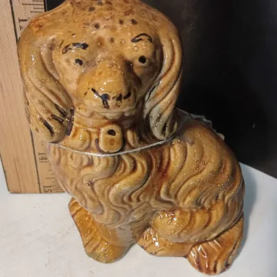 Victorian Bennington Pottery Dog, 1850–80 – Brown Rockingham Glaze