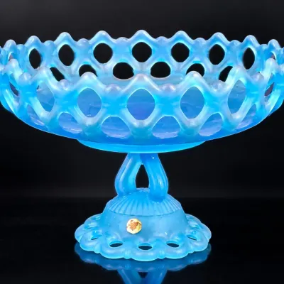 Westmoreland Doric Blue Satin Glass Open Lace Compote – Mid-Century