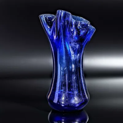 Vintage Mid-Century Cobalt Glass Ruffled Handkerchief Vase