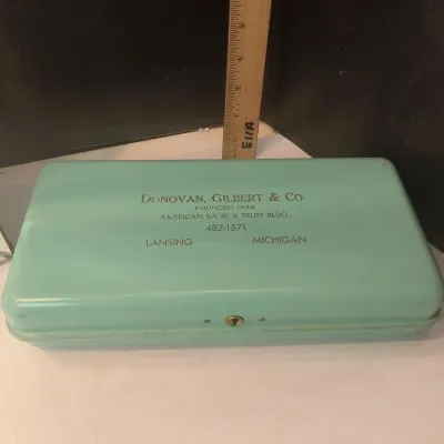 Vintage Donovan Gilbert & Co. Lansing, MI Key Set in Aqua Lock Box