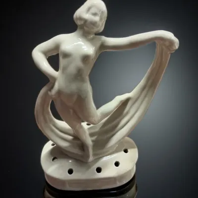 Art Deco Nude Lady with Scarf Flower Frog