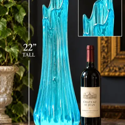 22" L.E. Smith Peacock Blue "Simplicity" Swung Glass Floor Vase – Mid-Century Modern