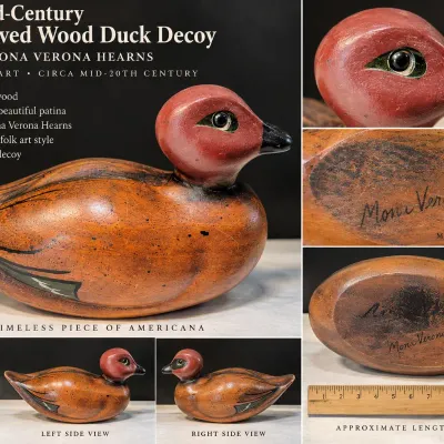 Signed Mid-Century Hand-Carved Wood Duck Decoy – Mona Verona Hearns