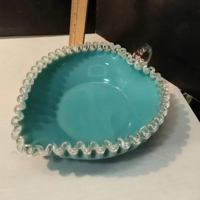 1956–59 Fenton Turquoise Silver Crest Candy Dish