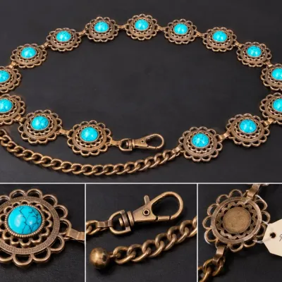 Southwestern Turquoise Concho Chain Belt