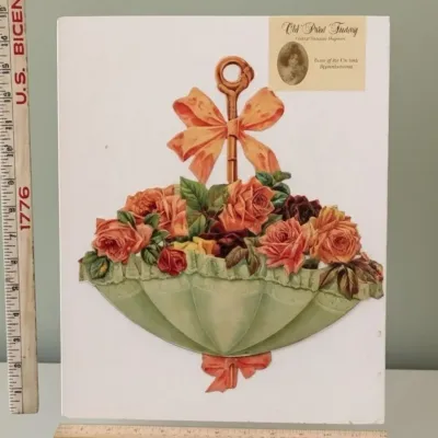 Victorian-Style Die-Cut Parasol Gift Holder with Roses