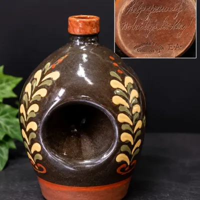 Wisconsin Pottery Folk Art Bird Feeder – "Help Yourself, Nobody's Looking!"