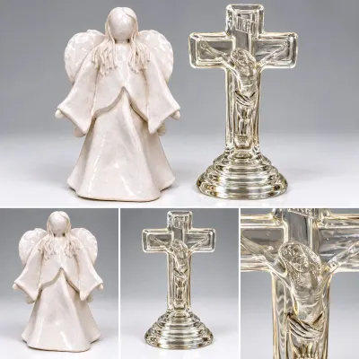 Sale Photo Thumbnail #353: Ceramic Angel Figurine & Glass Crucifix Religious Decor Lot