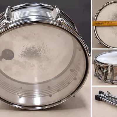 Vintage Chrome Snare Drum with Stand & Sticks