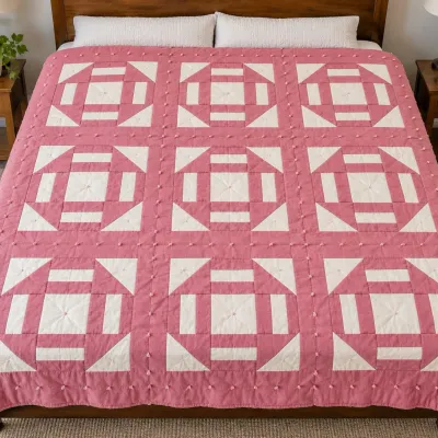 Handmade 1920–30s "Hole in the Barn Door" Quilt – 80" x 90"
