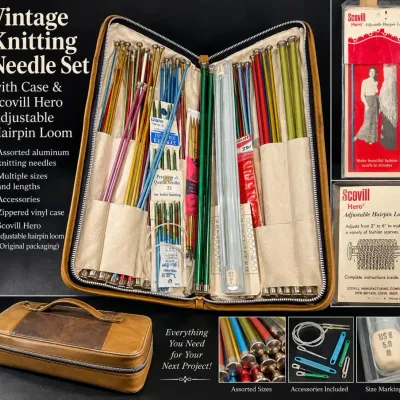 Vintage Knitting Needle Case – Full of Needles + Hairpin Loom