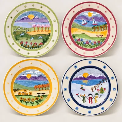Signed Heather Lane Pottery (Ada, MI) Four Seasons Plates – Set of 4