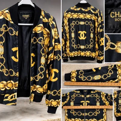 Vintage 1980s Chanel Chain Print Bomber Jacket (Bootleg)