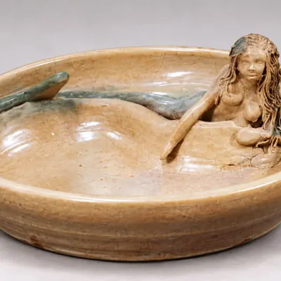 Wheel-Thrown Mermaid Trinket Dish – 7"