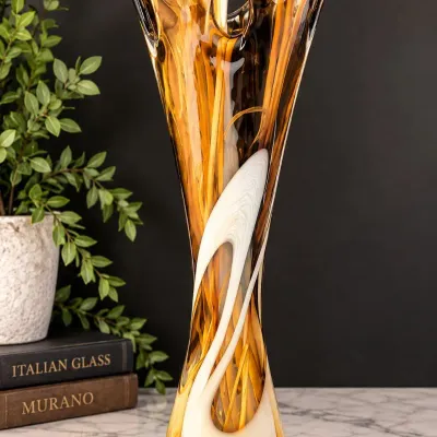 1970s Italian Murano-Style Honey Ribbon Swirl Swung Vase – 16"+