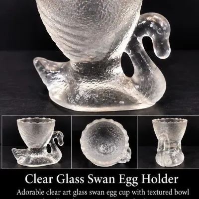 Clear Glass Swan Egg Holder / Trinket Dish