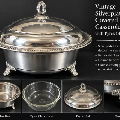 Vintage Silverplate Covered Casserole with Pyrex Insert