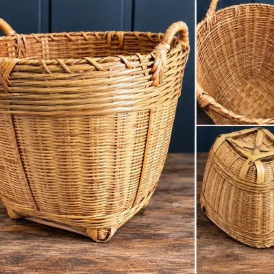 Large Handwoven Rattan Gathering Basket – Twin Handles
