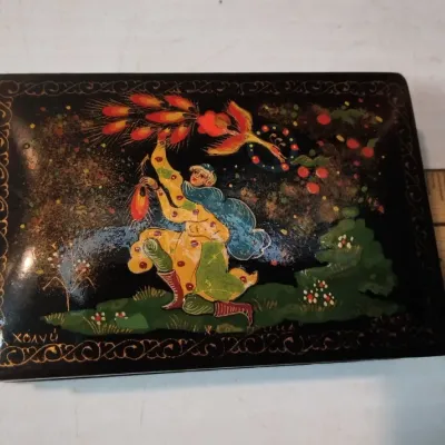 Russian Kholuy Lacquer Box – Hand-Painted Firebird, Signed Sukhov