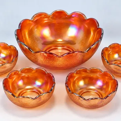 Jeannette Marigold Carnival Glass 5-Pc Berry Bowl Set