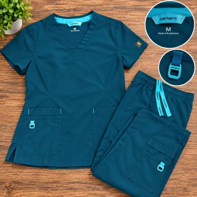 Carhartt Women's Medium Scrub Set Top & Pants Teal & Aqua #3