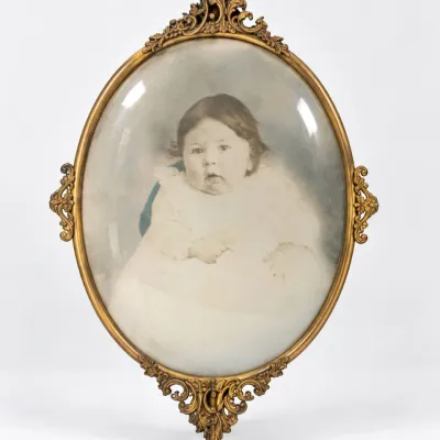 Large Ornate Brass Oval Portrait Frame with Convex Glass