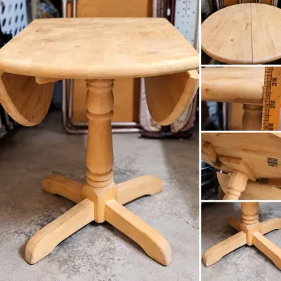 Sale Photo Thumbnail #339: Solid Wood Drop-Leaf Pedestal Table - Approx 35" Wide - Turned Base