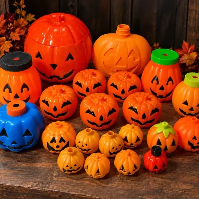 Sale Photo Thumbnail #374: Assorted Halloween Pumpkin Treat Containers & Light Covers - Some Vintage