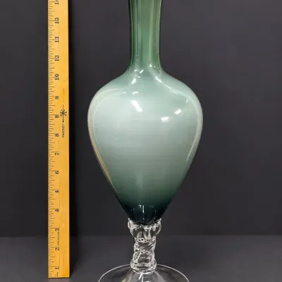 Tall Mid-Century Hand-Blown Cased Glass Vase – Clear Twisted Pedestal Stem