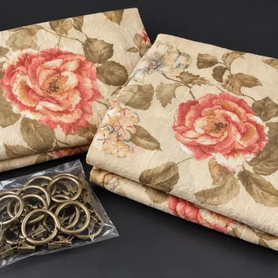 2 Floral Crepe Curtain Panels with Rings