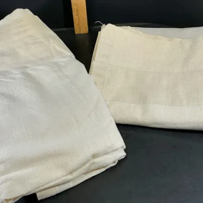 4 Vintage Off-White Woven Curtain Panels
