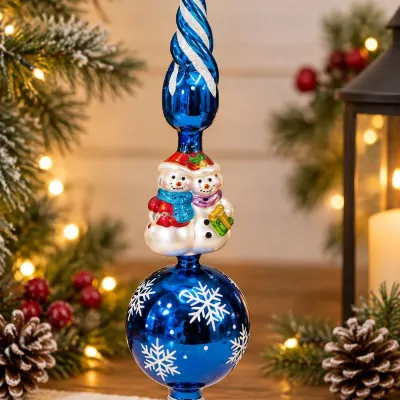 Christopher Radko "A Fine Winter" Glass Tree Topper – Sapphire Blue with Snowmen