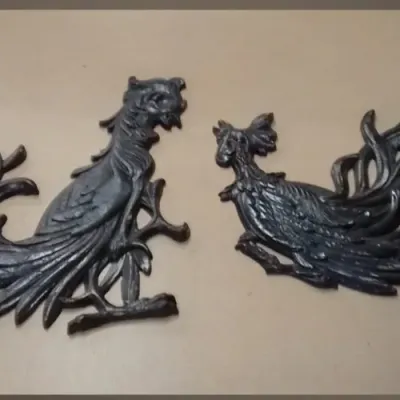 Sale Photo Thumbnail #330: MCM Cast Metal Sexton Fighting Roosters Wall Hangers