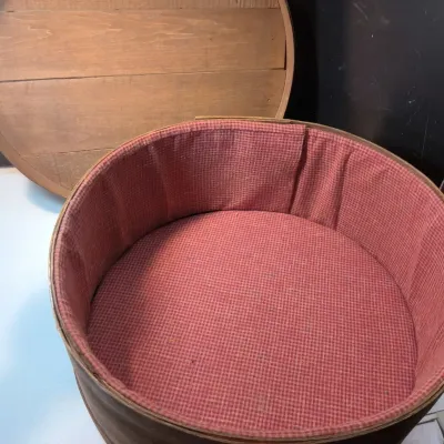 Antique Bentwood Pantry / Cheese Box – Red Gingham Lined
