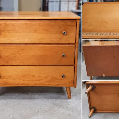 Sale Photo Thumbnail #340: Mid-Century 3-Drawer Wood Dresser with Tapered Legs - Approx. 29" Wide