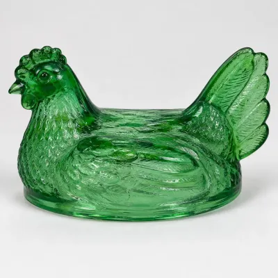 Large Green Glass Split-Tail Hen on Nest – Lid Only