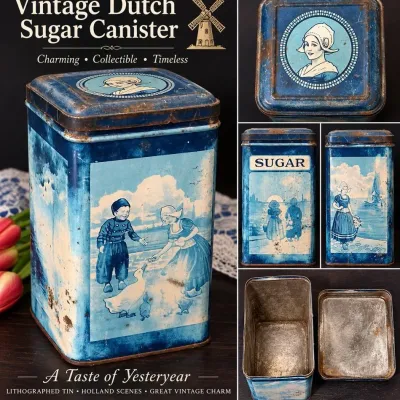 Old Dutch Holland Lithographed Tin Sugar Canister