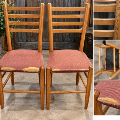 Sale Photo Thumbnail #338: Pair Maple Ladder-Back Dining Chairs - Upholstered Seats - 34" H