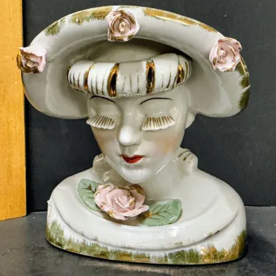 1950s Royal Japan Lady Head Vase – Pink Roses