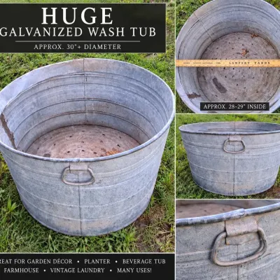 Huge Early Galvanized Farm Wash Tub – 30"+
