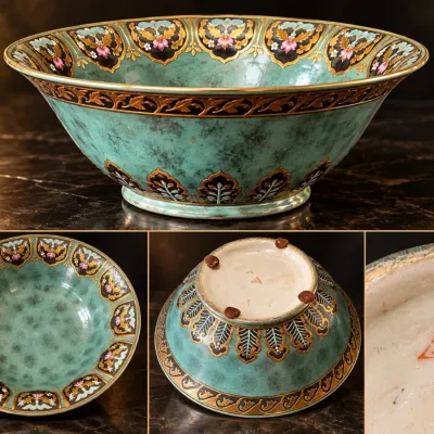 Large Japanese Porcelain Art Bowl, Hand-Decorated in Hong Kong – 12"