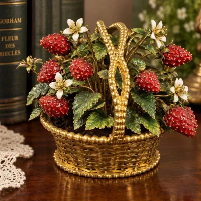 Jane Hutcheson for Gorham "Fleurs des Siecles" Enameled Strawberry Basket, c. 1970s