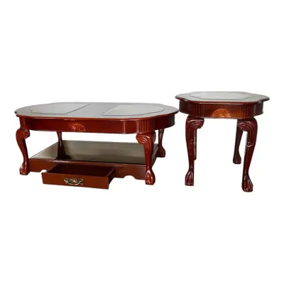 Vintage Ornate Mahogany Finished Coffee & Side Tables