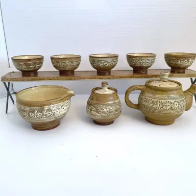 Vintage Handcrafted Ceramic Tea Pot & Cup Set