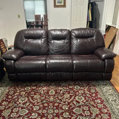 Vintage Dark Brown Reclining Faux Leather Sofa