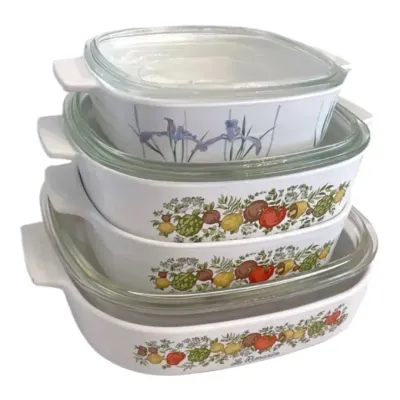 Corning Ware Spice Of Life Set Of 4 Casserole Dishes, One Without Lid