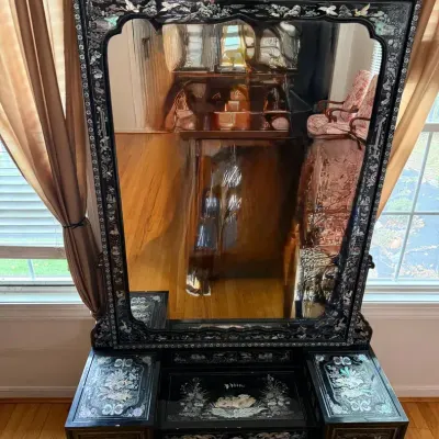 Korean Mother of Pearl Inlay Lacquer Dressing Table w/ Mirror